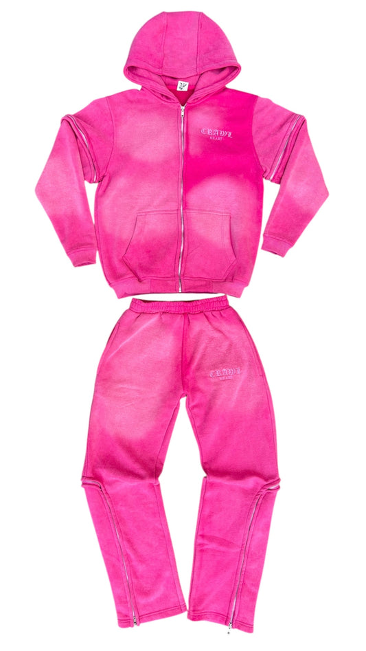 Pink Custom Zipper Tracksuit